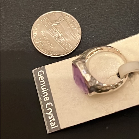 NWT Sterling Silver Plated Hammered Amethyst Crystal Gemstone Crystal Ring - Picture 8 of 8